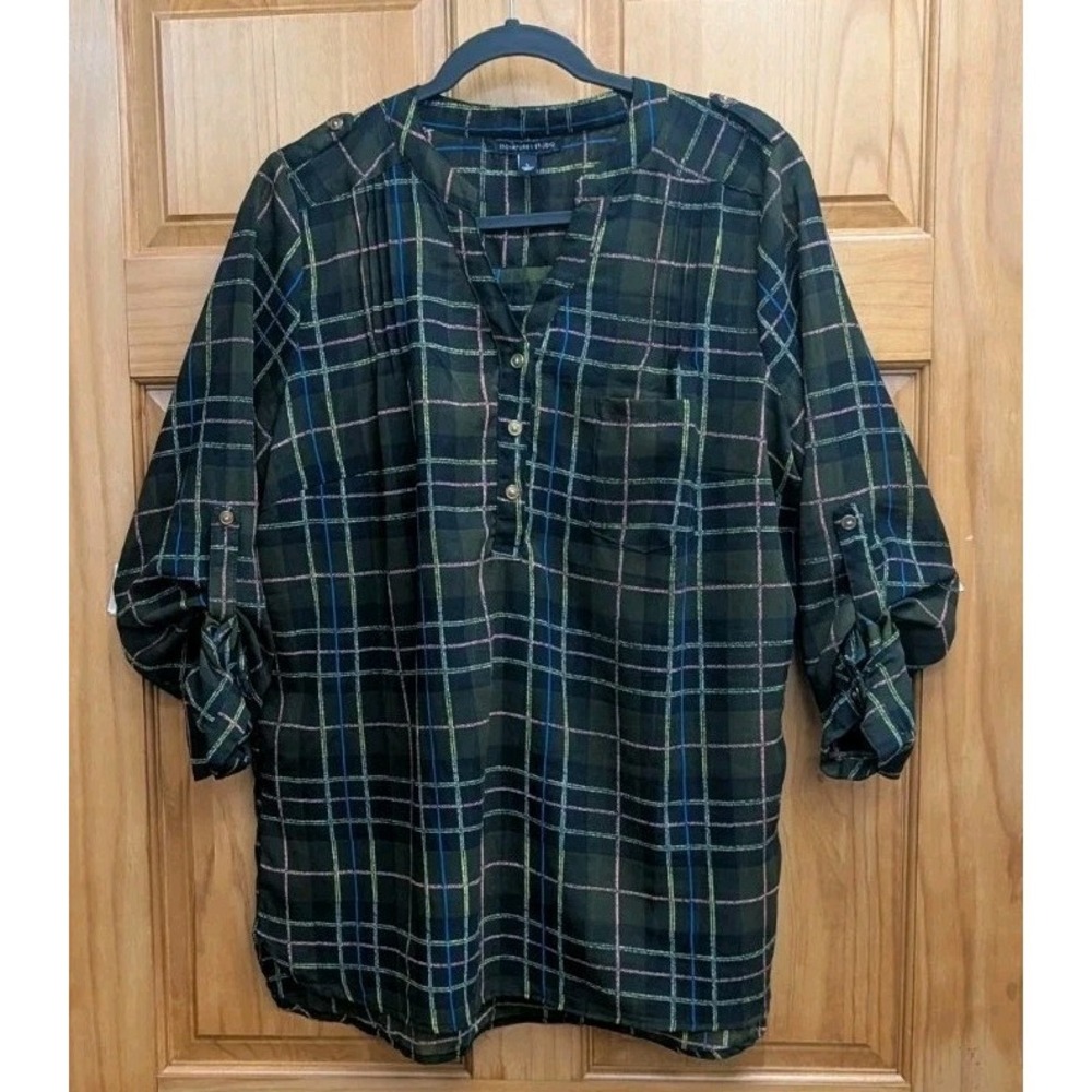 Signature 1 Studio Women Large Sheer High Low Hemline Blouse Top Long Sleeves